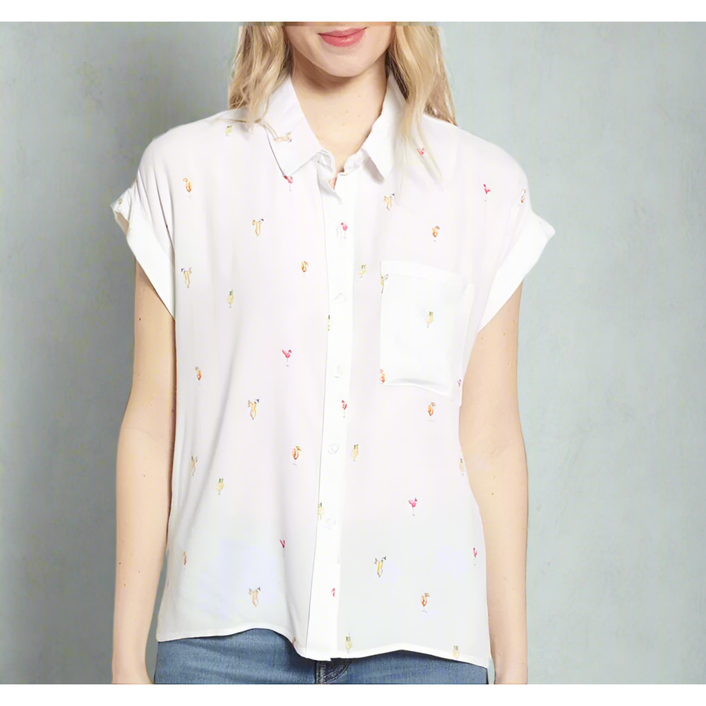 Rails Whitney Cocktail Print Linen Shirt White Button-Up NWOT Womens Large